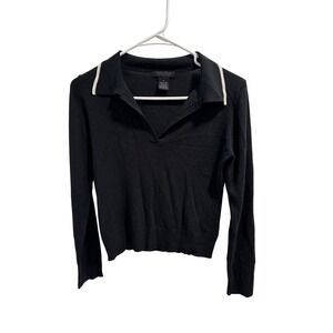 Y2K 90's Womens S Black Long Sleeve Polo Sweater V-Neck Dark Academia Vintage